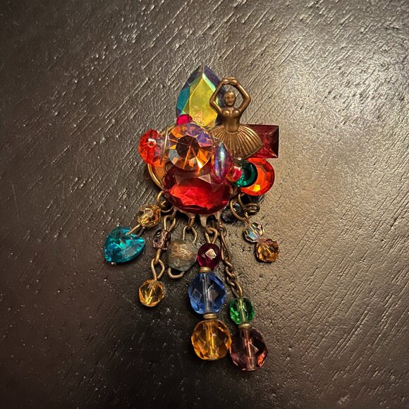 Vintage Lisa Carlson Gold Tone AB Rhinestone Ballerina Brooch - Picture 1 of 7